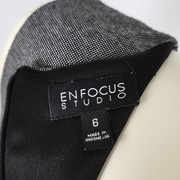 ENFOCUS Studio Dress Heathered Grey Round Pleated Neckline Zippers Stretch Sz 6 - Picture 10 of 14